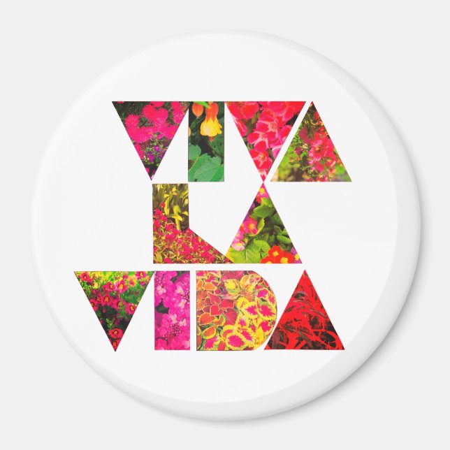 Imã VIVA LA VIDA White Floral Letters Round (Frente)