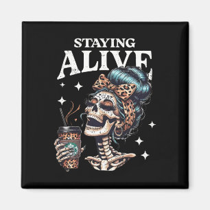 Imã Vivo Skeleton Halloween Leopard Messy Bun Mulheres