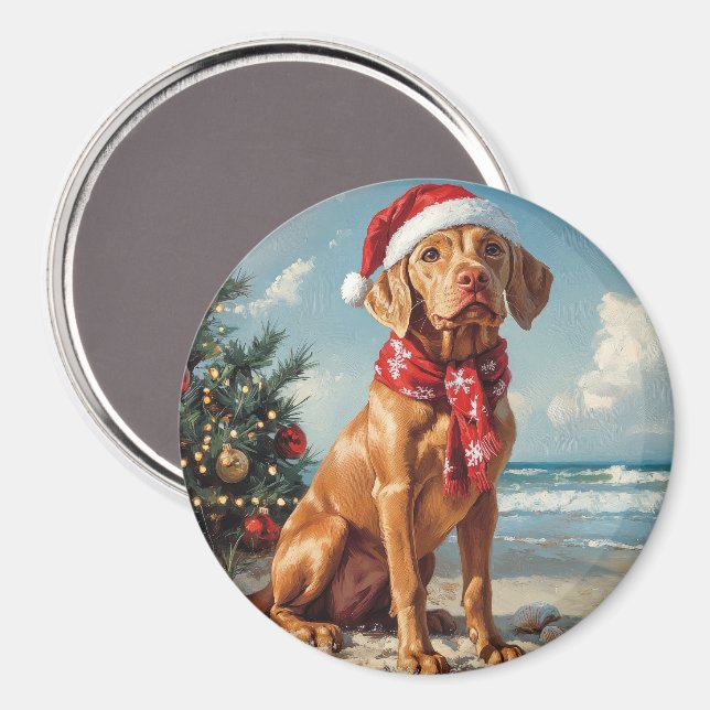 Imã Vizsla Cachorro Natal Vintage Praia (Front/Back)
