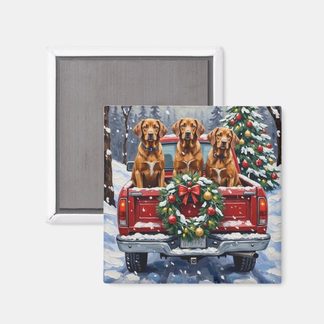 Imã Vizsla Caminhão Vermelho de Natal Feriado (Front/Back)