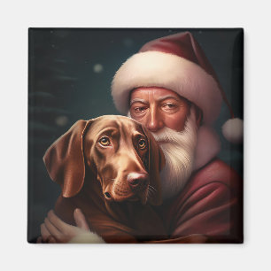 Imã Vizsla com Papai Noel Natal Festivo