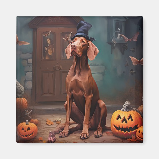 Imã Vizsla Pumpkins Halloween Scary (Frente)