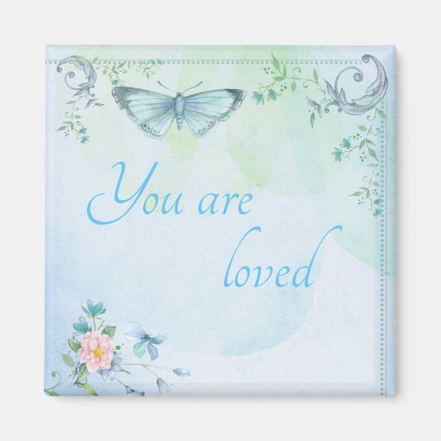 Imã "Você é amada" Borboleta Azul (Frente)