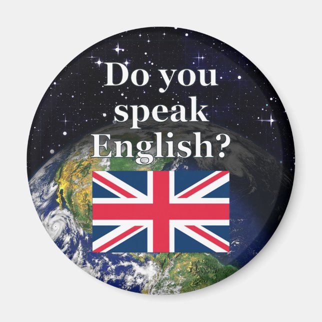 Imã "Você fala inglês?" em inglês. Sinalizador e Terra (Frente)