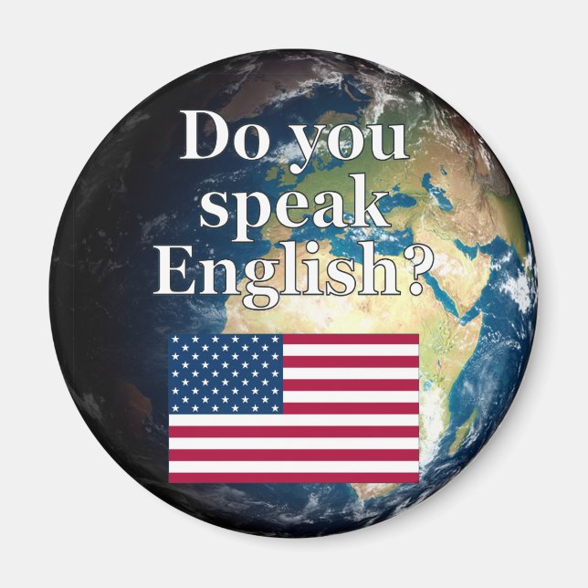 Imã "Você fala inglês?" em inglês. Sinalizador e Terra (Frente)