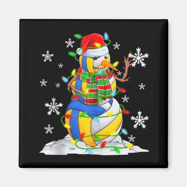 Imã Volleyball Snowman Christmas Tree Lights Xma T Shi (Frente)