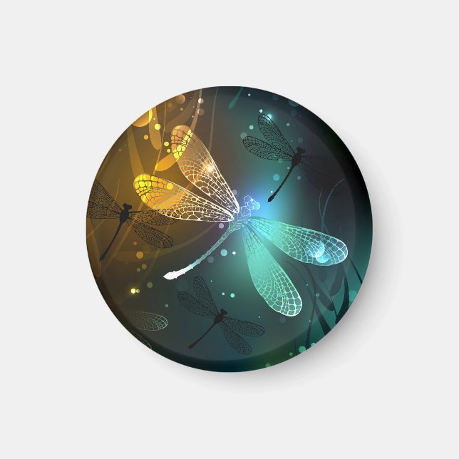 Imã Voo luminoso verde de libélula (Frente)