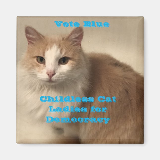 Imã Votar Damas de Gato Isolado Azul (Frente)