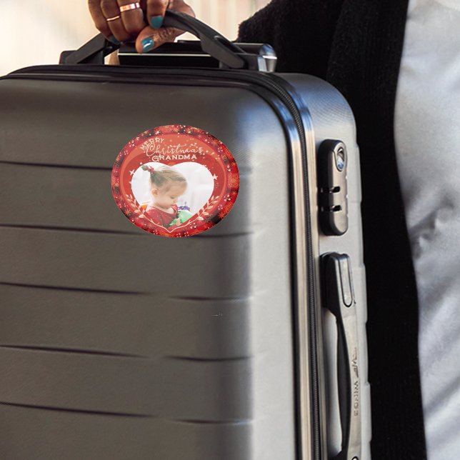 Imã Vovó de Foto de Natal RED (RED Christmas Photo Grandma Magnet)