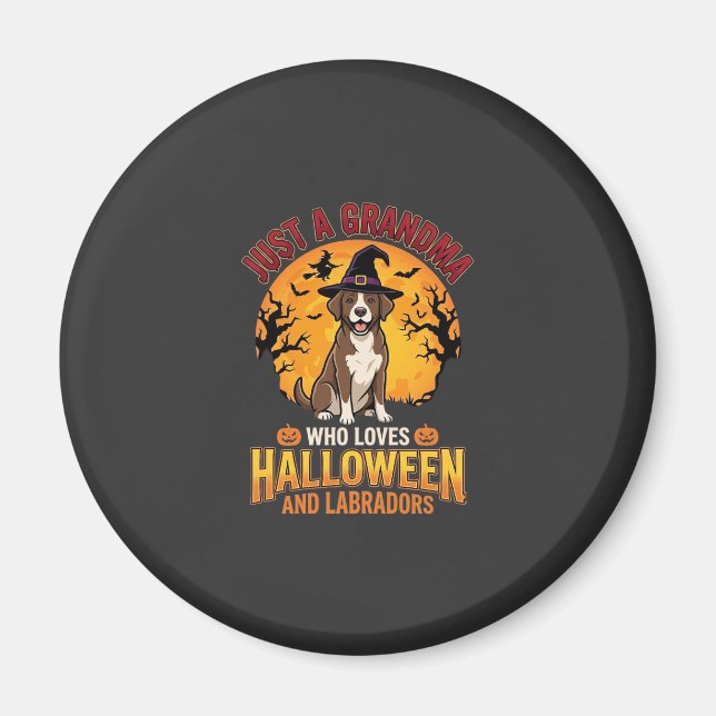 Imã Vovó de Halloween Labrador Design de Cachorro_1 (Frente)