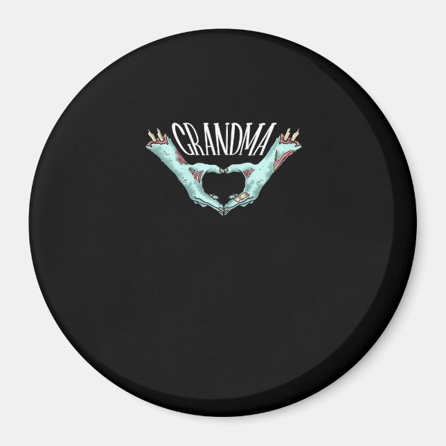 Imã Vovó Zombie Mão Coração Halloween Família (Frente)