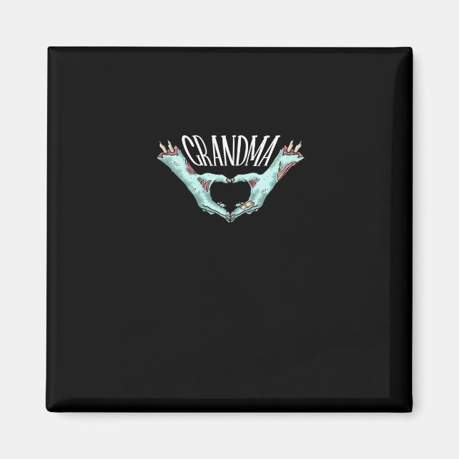 Imã Vovó Zombie Mão Coração Halloween Família (Frente)