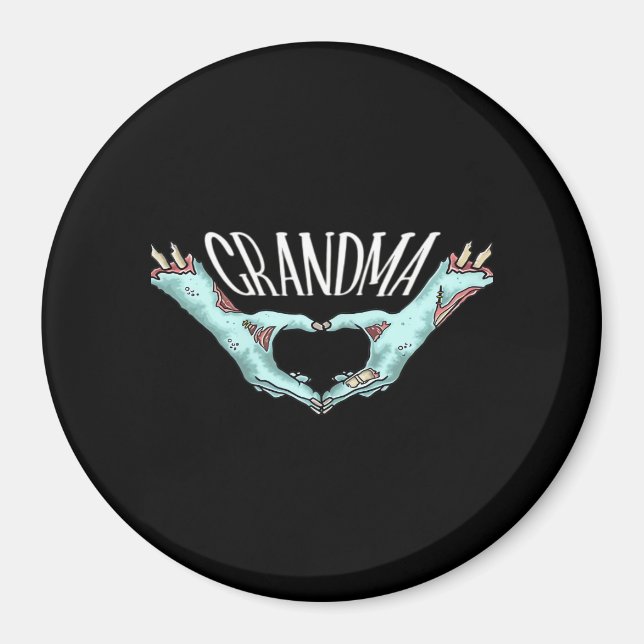 Imã Vovó Zombie Mão Coração Halloween Família (Frente)