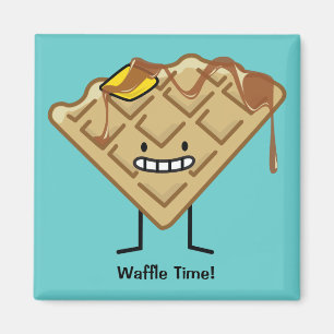 Imã Waffle feliz com o pequeno almoço do xarope e da