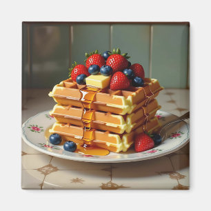 Imã Waffles com Morangos e Mirtilos