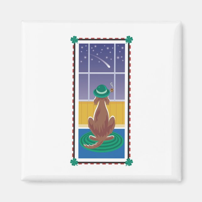 Imã WagsToWish_Irish Setter Wishing em uma estrela (Frente)