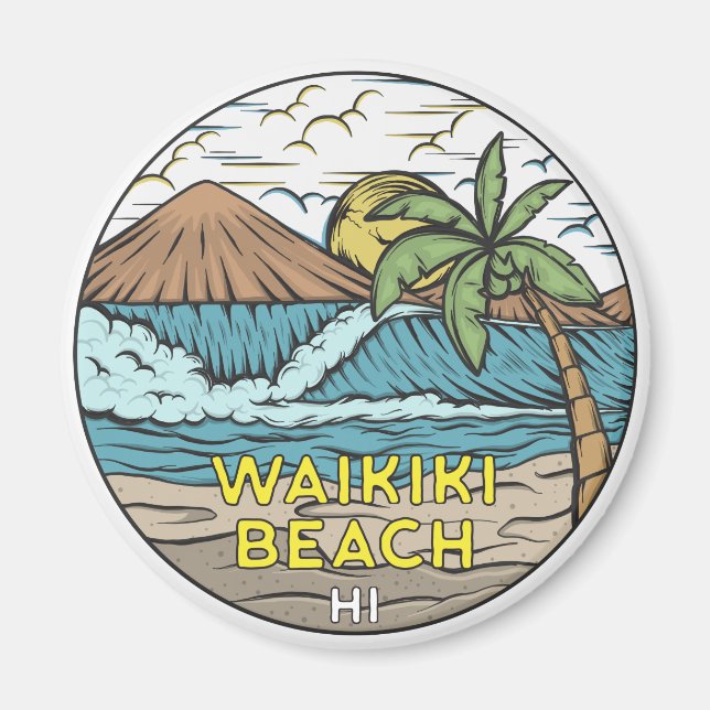 Imã Waikiki Beach Hawaii Vintage (Frente)