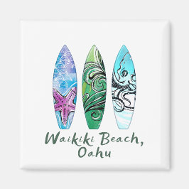Imã Waikiki Beach Oahu Watercolor Surfboards