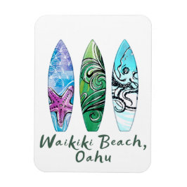 Ímã Waikiki Beach Oahu Watercolor Surfboards