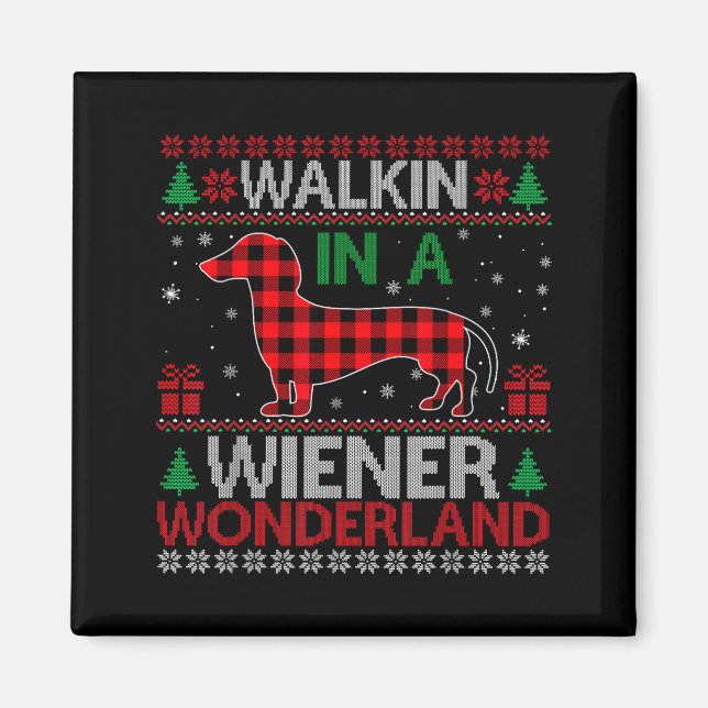 Imã Walking In A Wiener Wonderland Funny Dachshund Chr (Frente)
