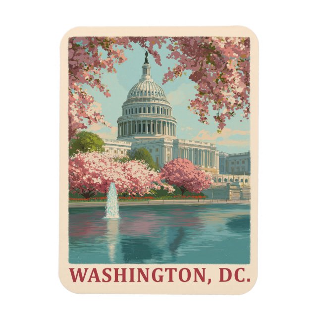 Ímã Washington DC - Cherry Blossoms & Capitol Building (Vertical)
