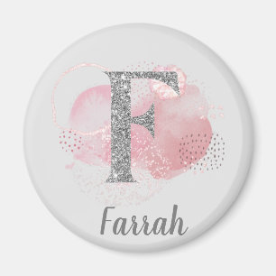 Imã Watercolor Abstract & Glitter Letter F