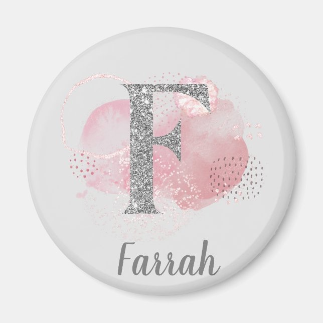 Imã Watercolor Abstract & Glitter Letter F  (Frente)