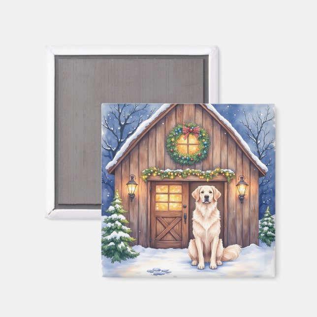 Imã Watercolor Anatolian Shepherd Dog Rustic Barn (Front/Back)