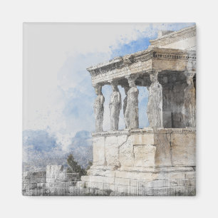 Imã Watercolor Atenas Magnet - Grécia Ruins Souvenir