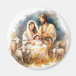 Imã Watercolor Baby Jesus Cristo com Mary e Joseph