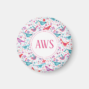 Imã Watercolor Birds Bright Monograma