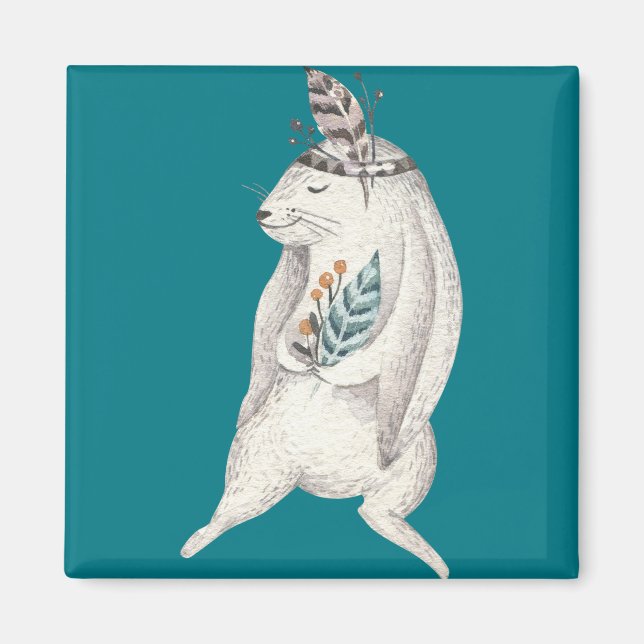 Imã Watercolor Boho Bunny (Frente)