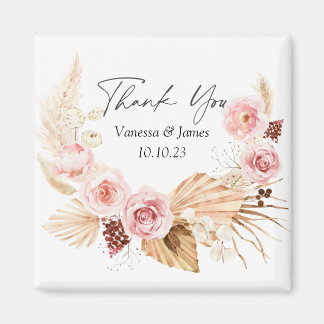 Imã Watercolor Boho Floral Pampas Grass Favor de Casam