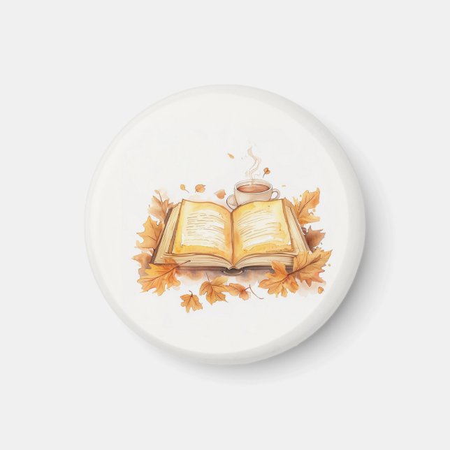 Imã Watercolor Book e Tea Mug, Cozy Autumn Vibes (Frente)