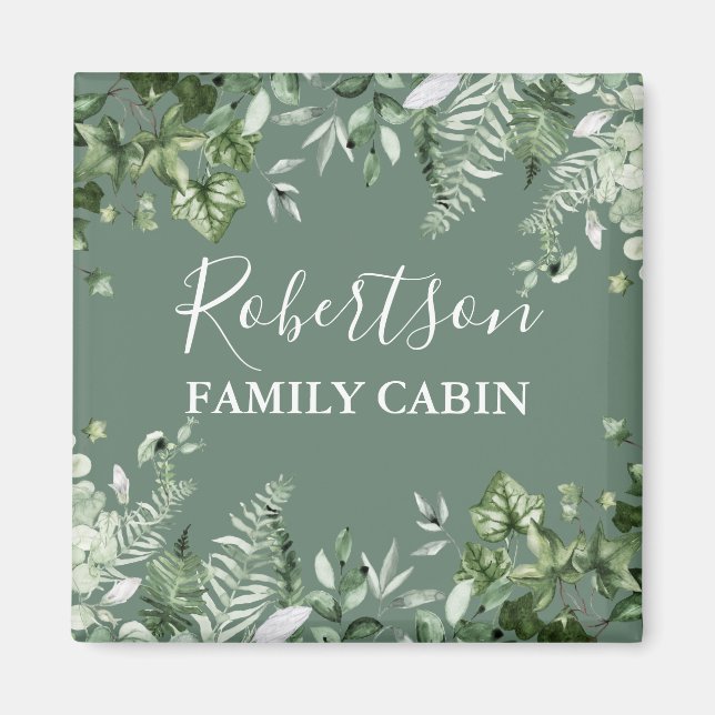 Imã Watercolor Botânica Ivy Ferns Cabin Sage Green (Frente)