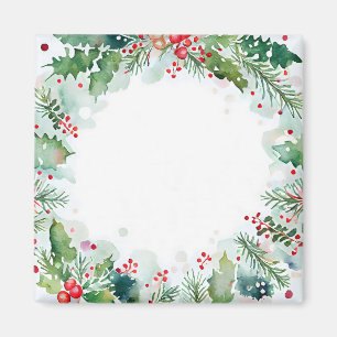 Imã Watercolor Christmas Border Holly e Berries