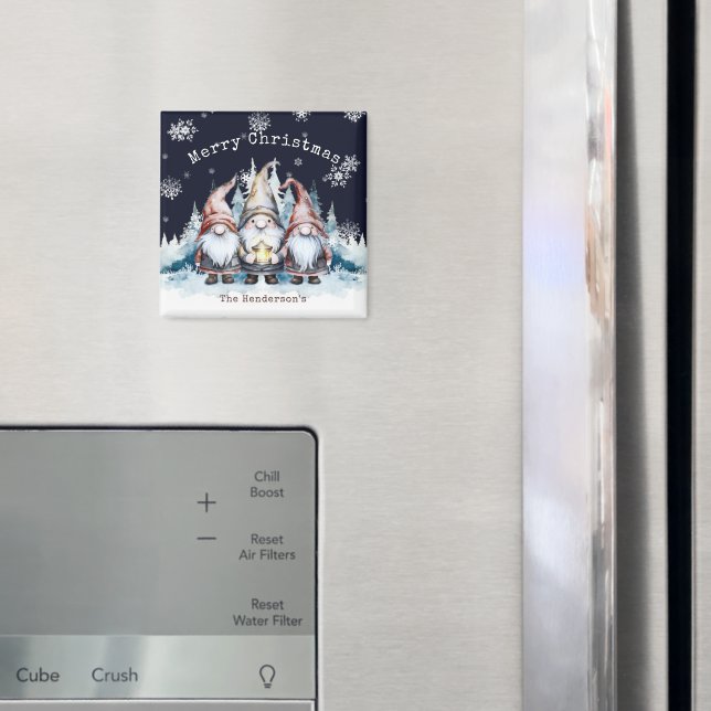 Imã Watercolor Christmas Gnomes Personalized (In Situ (Fridge))