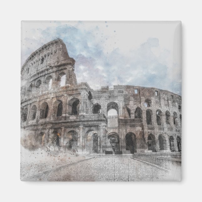 Imã Watercolor Colosseum Magnet - Roma Itália Vintage (Frente)