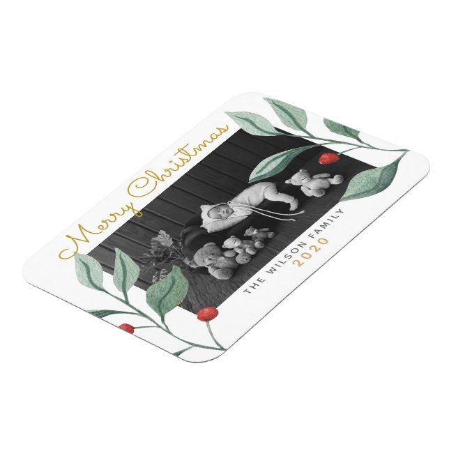 Ímã Watercolor de Natal Greenery & Berry (Left Side)