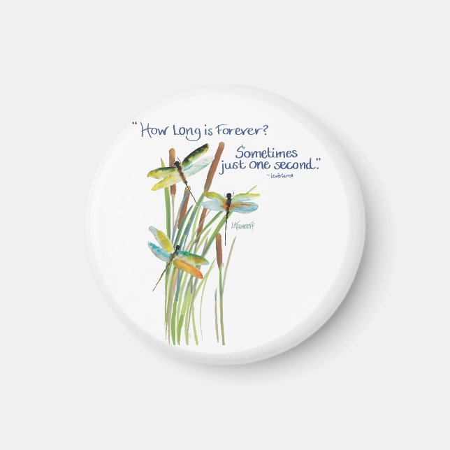 Imã Watercolor Dragonfly com a citação de Lewis Carrol (Frente)