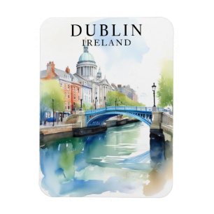 Ímã Watercolor Dublin Irlanda Viagem Art Magnet