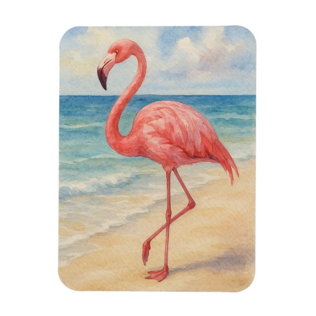 Ímã Watercolor Flamingo Beach (Vertical)