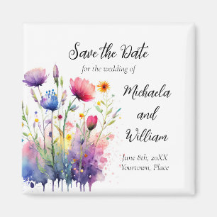 Imã Watercolor Flores Selvagens Casamento Salvem a Dat