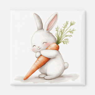 Imã Watercolor Fluffy Bunny Carrot Love