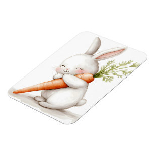 Ímã Watercolor Fluffy Bunny Carrot Love