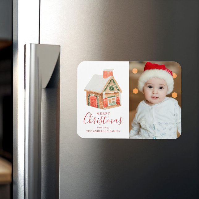 Ímã Watercolor Gingercake House Foto Feliz De Natal (Criador carregado)