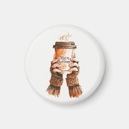 Imã Watercolor Girl Holding Café Mug