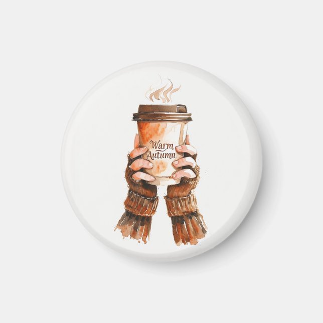 Imã Watercolor Girl Holding Café Mug (Frente)