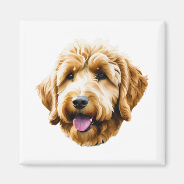 Imã Watercolor Goldendoodle (Frente)