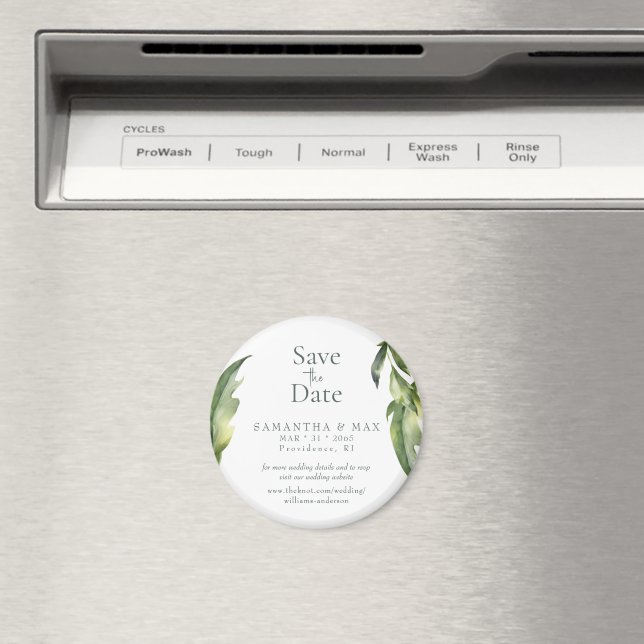 Imã Watercolor Greenery Round Save the Date Wedding (In Situ (Dishwasher))